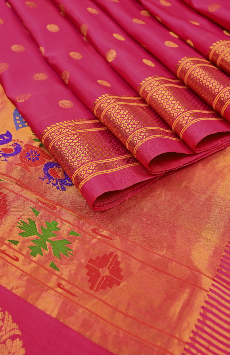 Rani Pink Paithani Pure Silk Saree