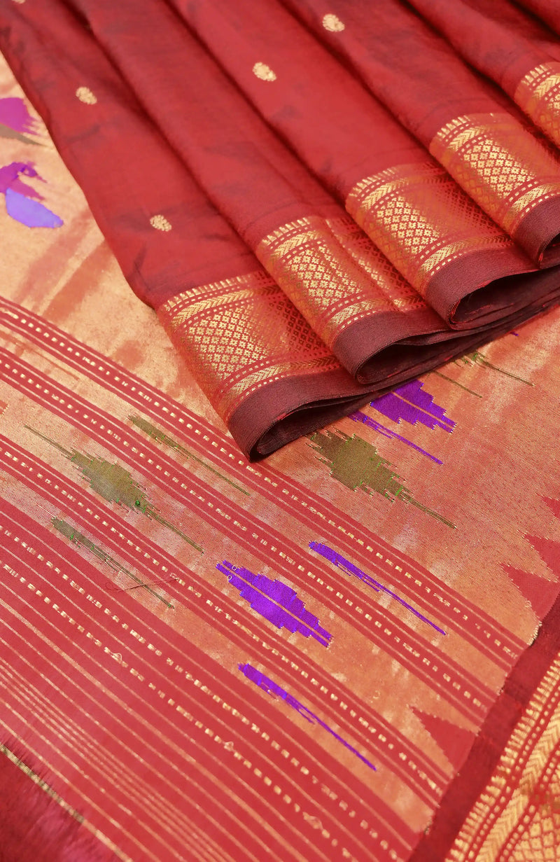 Maroon Paithani Pure Silk Saree