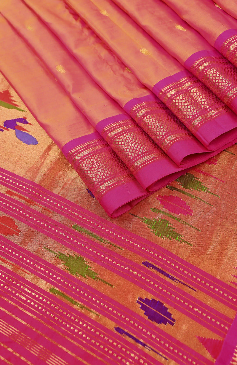 Dual-shaded Pink-Orange Paithani Saree (9 yards)