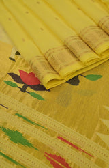 Lemon Yellow Paithani Cotton Saree