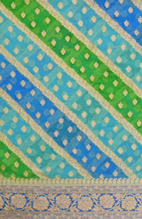 Blue Green Banarasi Chiffon Silk Saree