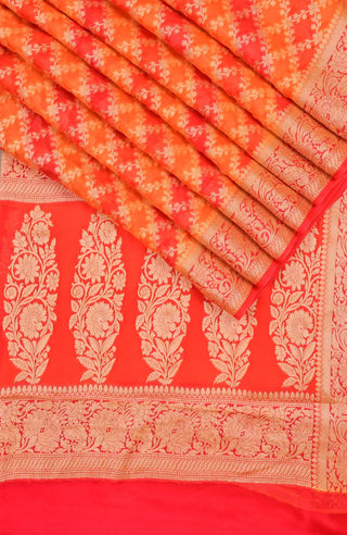 Red & Orange Banarasi Chiffon Silk Saree