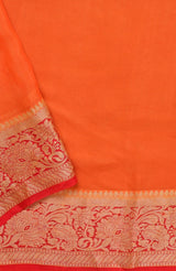 Red & Orange Banarasi Chiffon Silk Saree