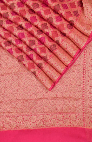 Pink Banarasi Chiffon Silk Saree