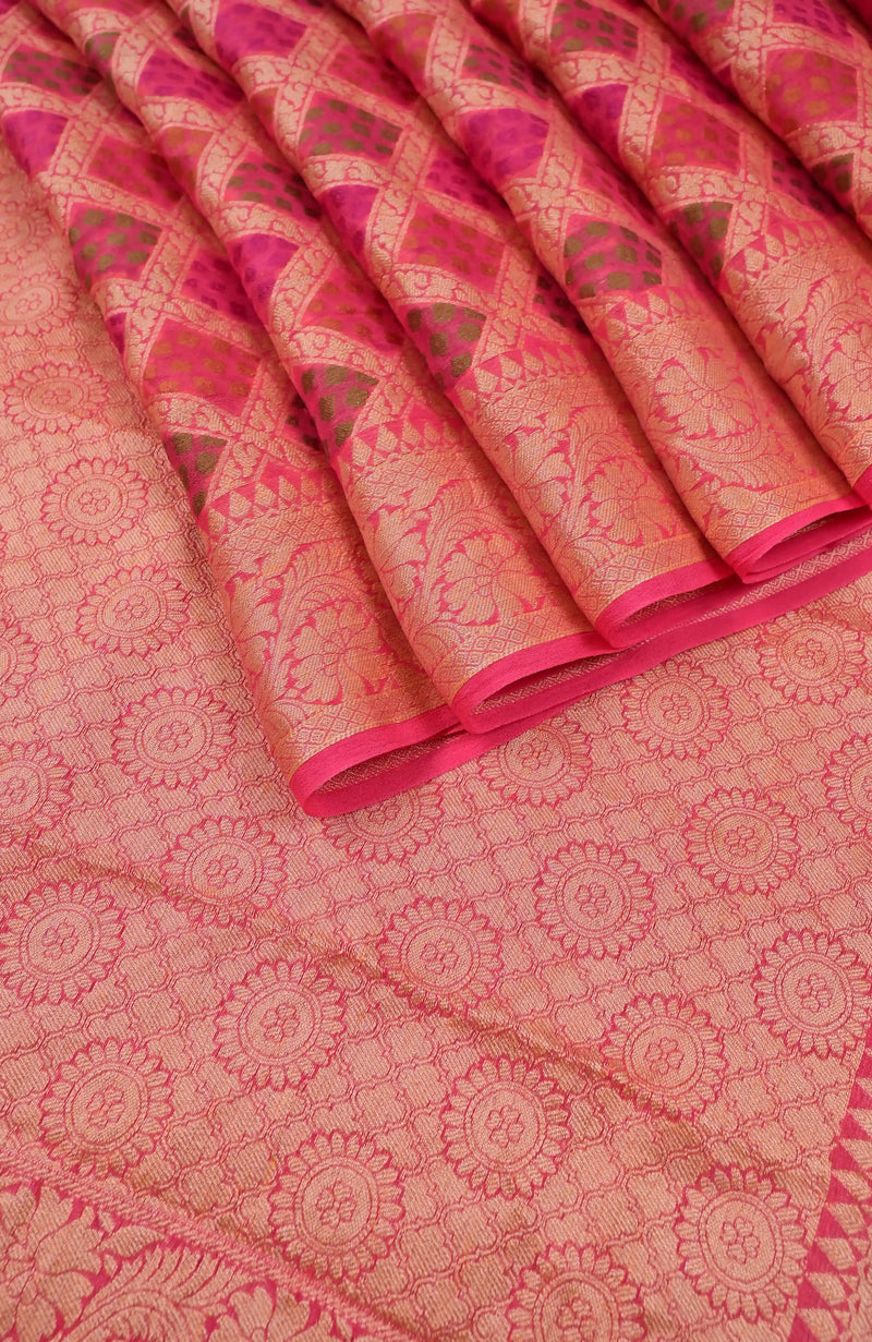 Pink Banarasi Chiffon Silk Saree