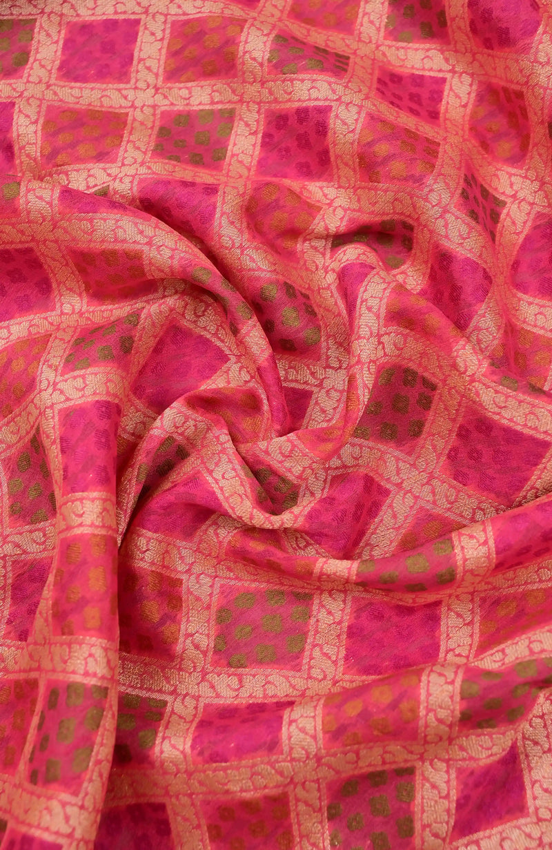 Pink Banarasi Chiffon Silk Saree