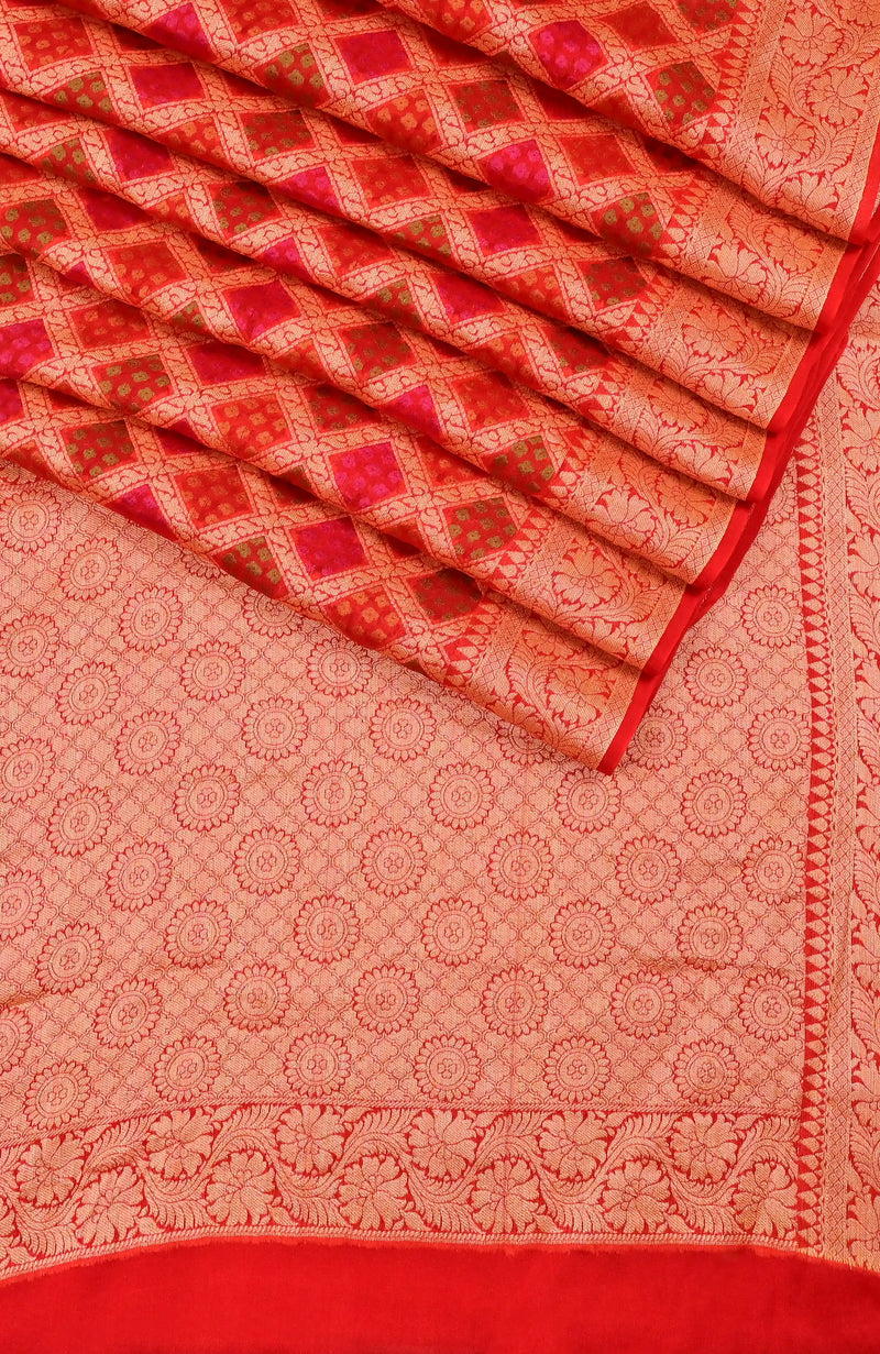 Red Banarasi Chiffon Silk Saree