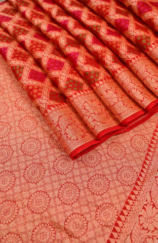 Red Banarasi Chiffon Silk Saree