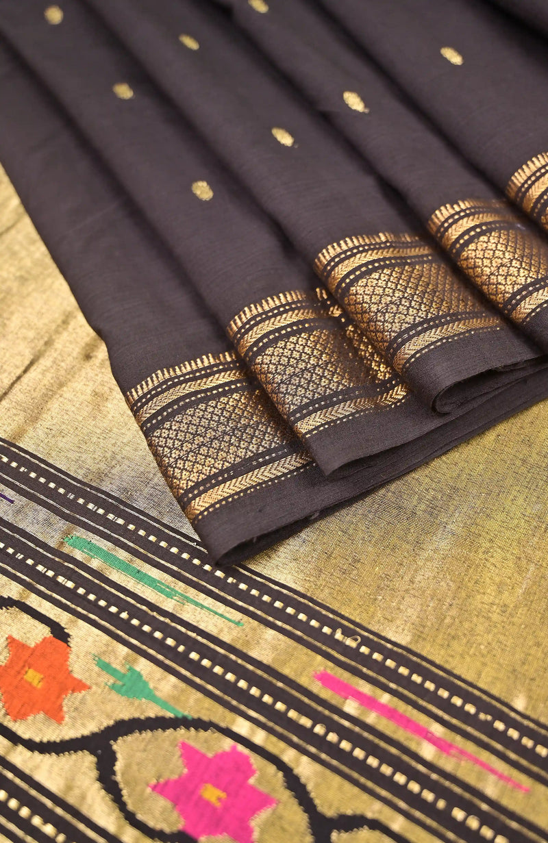 Black Paithani Cotton Saree