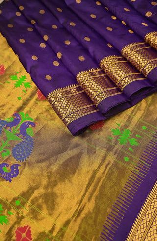 Deep Violet Paithani Pure Silk Saree (9 yards)