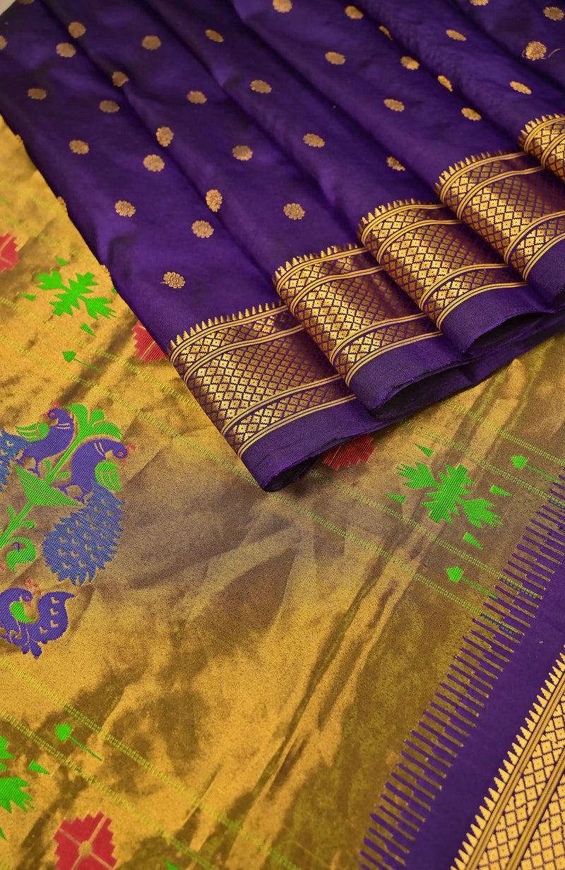 Deep Violet Paithani Pure Silk Saree