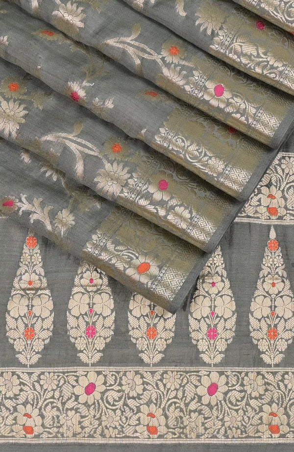 Grey soft Banarasi Saree