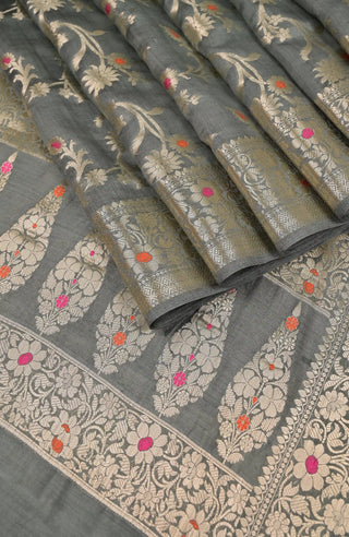 Grey soft Banarasi Saree