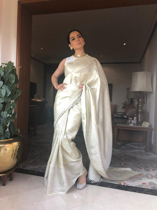 Kangana Ranaut’s Silver & White Kanchipuram Silk Saree