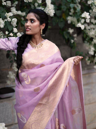 Mauve and Gold Organza Saree