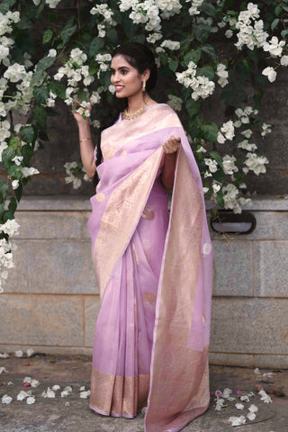 Mauve and Gold Organza Saree