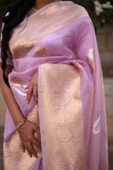 Mauve and Gold Organza Saree