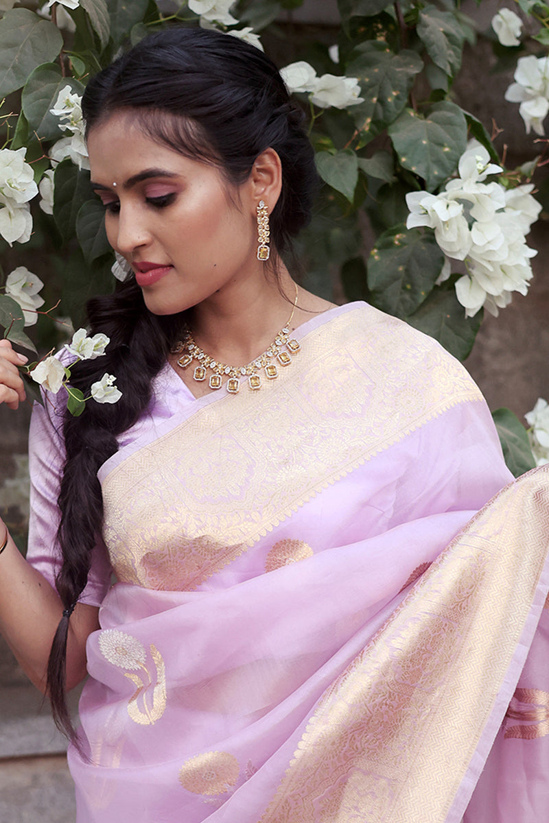 Mauve and Gold Organza Saree