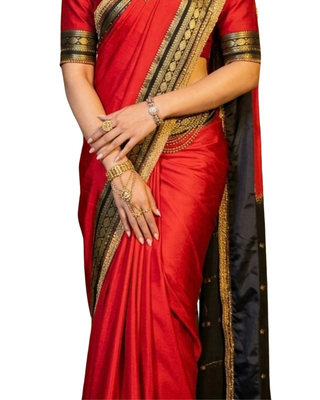 Rashmika Mandanna's Reception Saree (Red Crepe Pure Silk)
