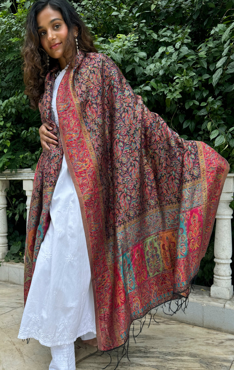 Multi-colour semi pashmina Silk Shawl