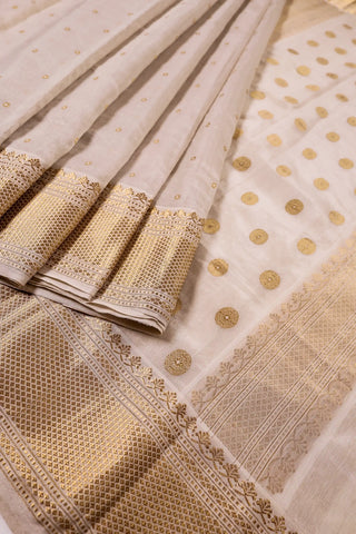 Ivory Chanderi Tissue Silk Saree