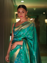Alia's Teal Green Kanchipuram Silk Saree(Made to Order)