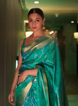 Alia Bhatt's Teal Green Kanchipuram Silk Saree (Made to Order)