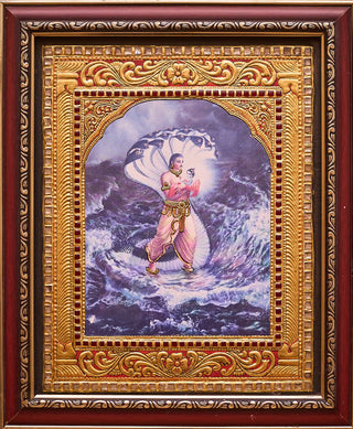 Krishna's First Journey With Vasudev Tanjore Painting