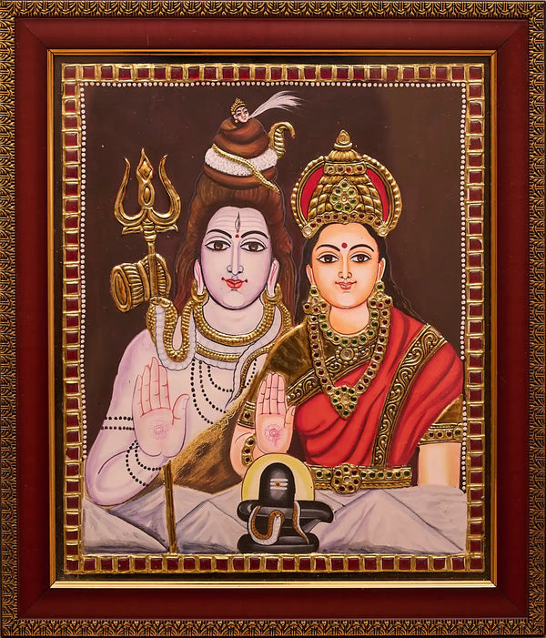 The Eternal Bond of Shiva & Parvati Tanjore Painting