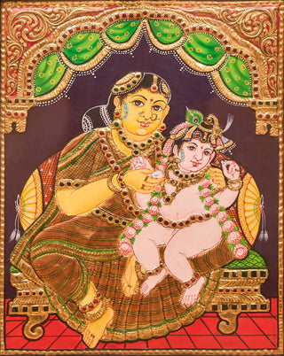 Bala Krishna with Yashoda Maa Tanjore Painting