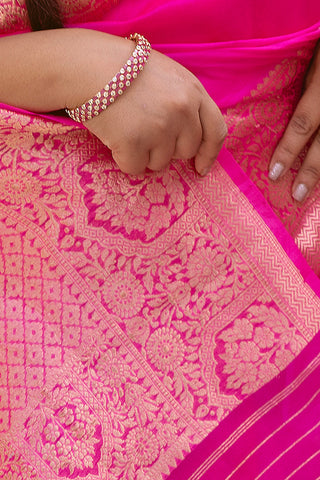 Fuchsia and Gold Organza Saree