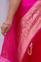 Fuchsia and Gold Organza Saree