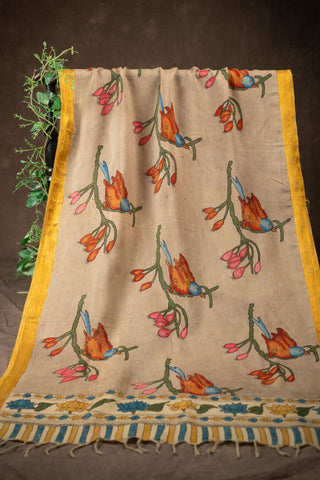 Hand Kalamkari Chennuri silk dupatta with Mangalagiri border			
