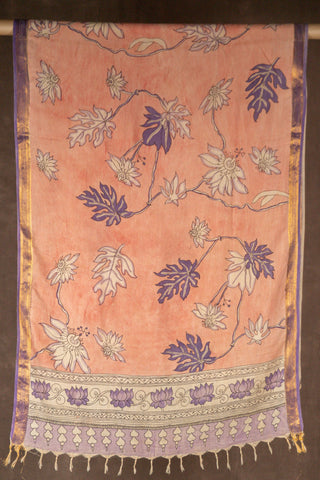 Soft pink hand Kalamkari Chennuri silk dupatta with floral motifs			