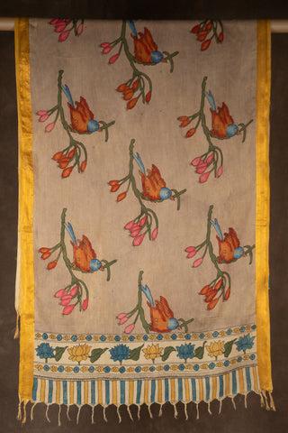 Hand Kalamkari Chennuri silk dupatta with Mangalagiri border			