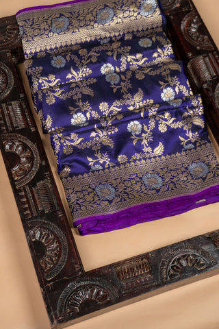 Deep Royal Purple Handloom Banarasi Pure Katan Silk Saree