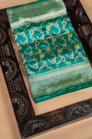 Turquoise Blue Banarasi Saree with Meenakari Jaal