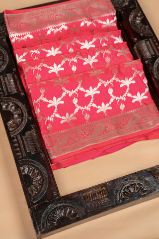 Carrot Red Mashru Silk Saree with Gold Zari Paisley Border