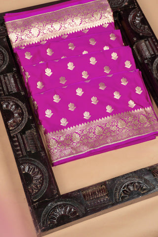 Rani Pink Alfi Floral Banarasi Saree
