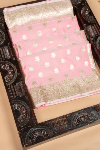 Sunehri Bel Baby Pink Gold Zari Banarasi saree
