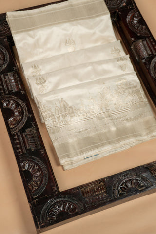 Off-White Banarasi Pure Silk Saree with Trishul-Damru Motifs