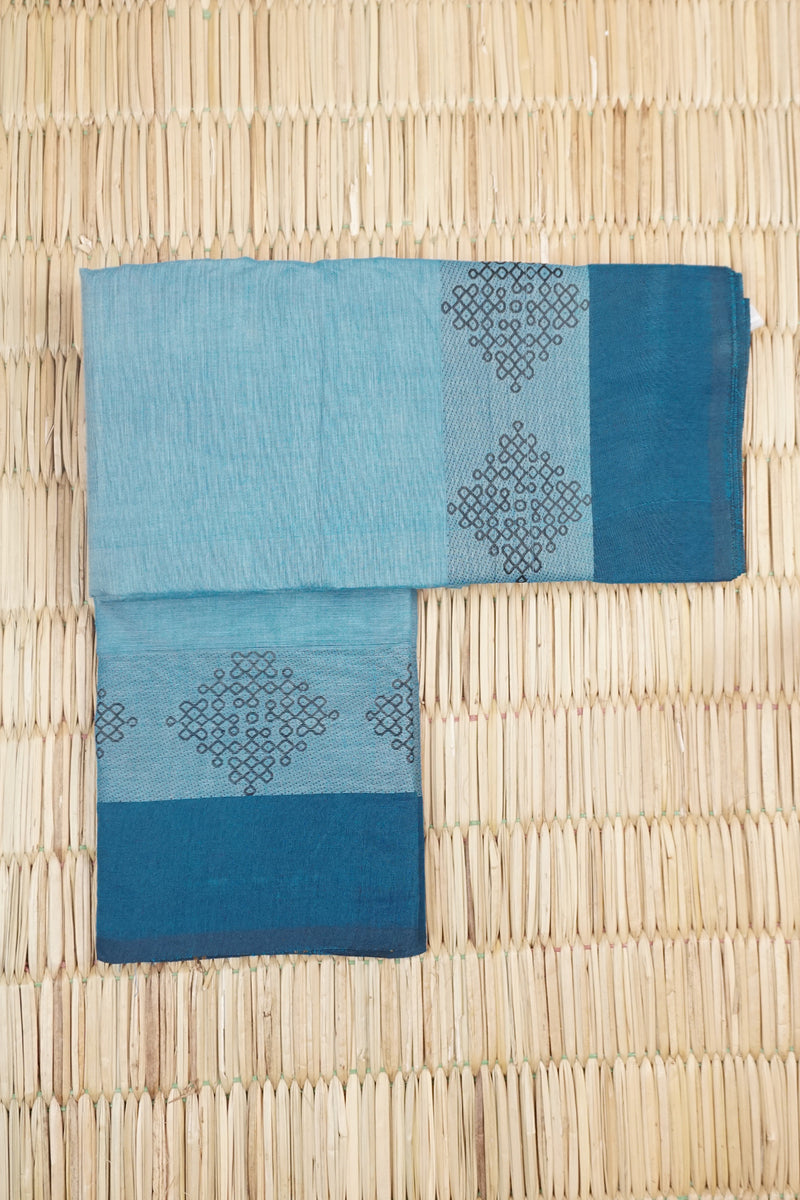 Light Teal Blue Chettinad Cotton saree