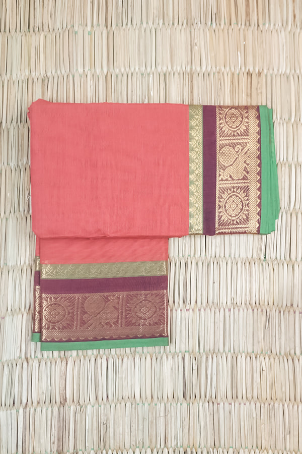 Rust Orange Chettinad Cotton saree