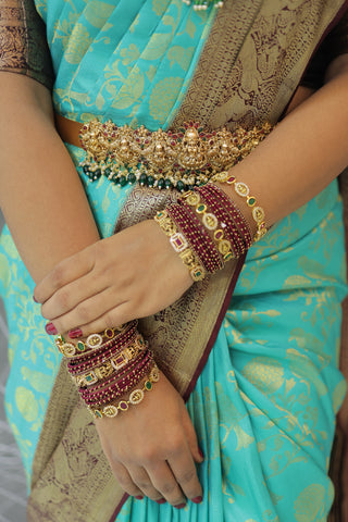 Mint Green & Chocolate Brown Kanjivaram Saree with Zari Vines