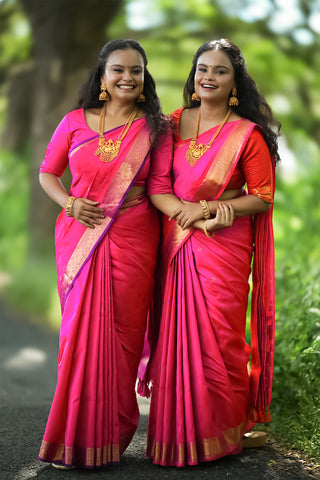 Dual-toned Pink and Orange Kanchipuram Pure Silk Saree