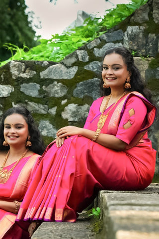 Dual-toned Orangish Pink Kanchipuram Pure Silk Saree