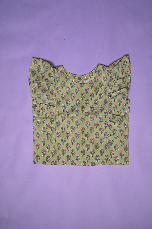 Pista Green Floral Printed Cotton Top
