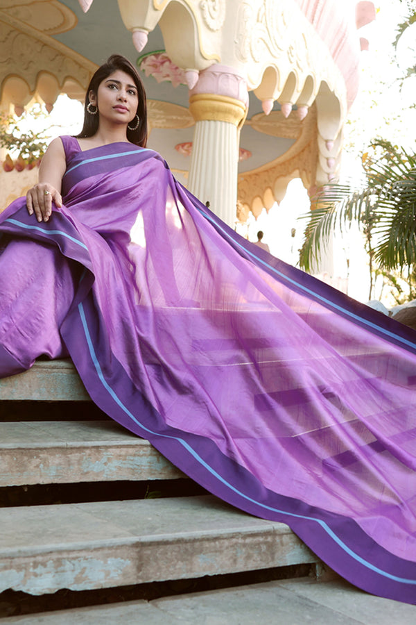 Purple Chanderi Handloom Silk saree