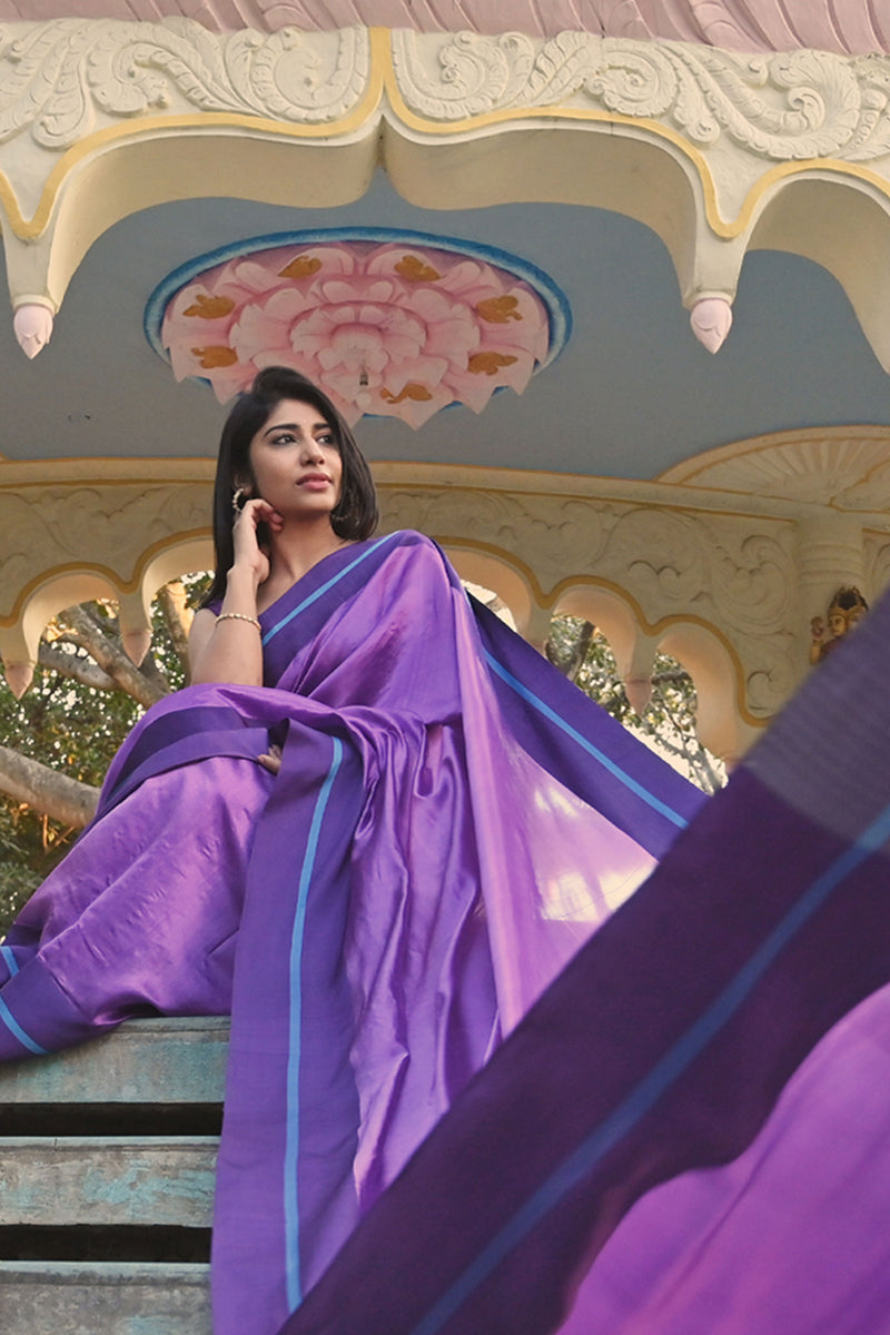 Purple Chanderi Handloom Silk saree
