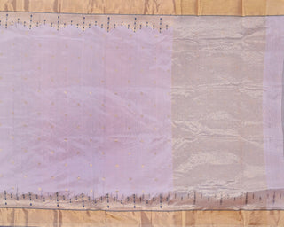 Baby Pink Handwoven Pure Chanderi Silk Saree with Gold Zari Motifs and Blue Meenakari